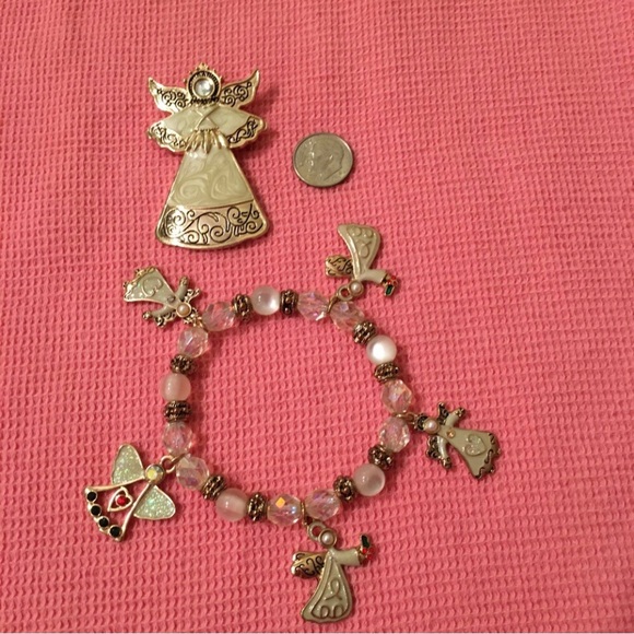Kenneth Cole bracelet brooch angels matching set goldtone pearlescent bundle - Picture 1 of 10